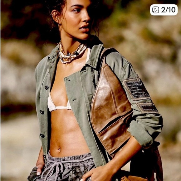Free People Embellished Military Utility Jacket - Khaki Tan Like New Small - Picture 4 of 12
